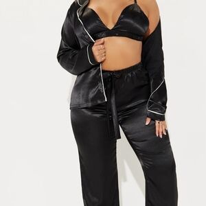 Fashion Nova Black Satin Pajama Set